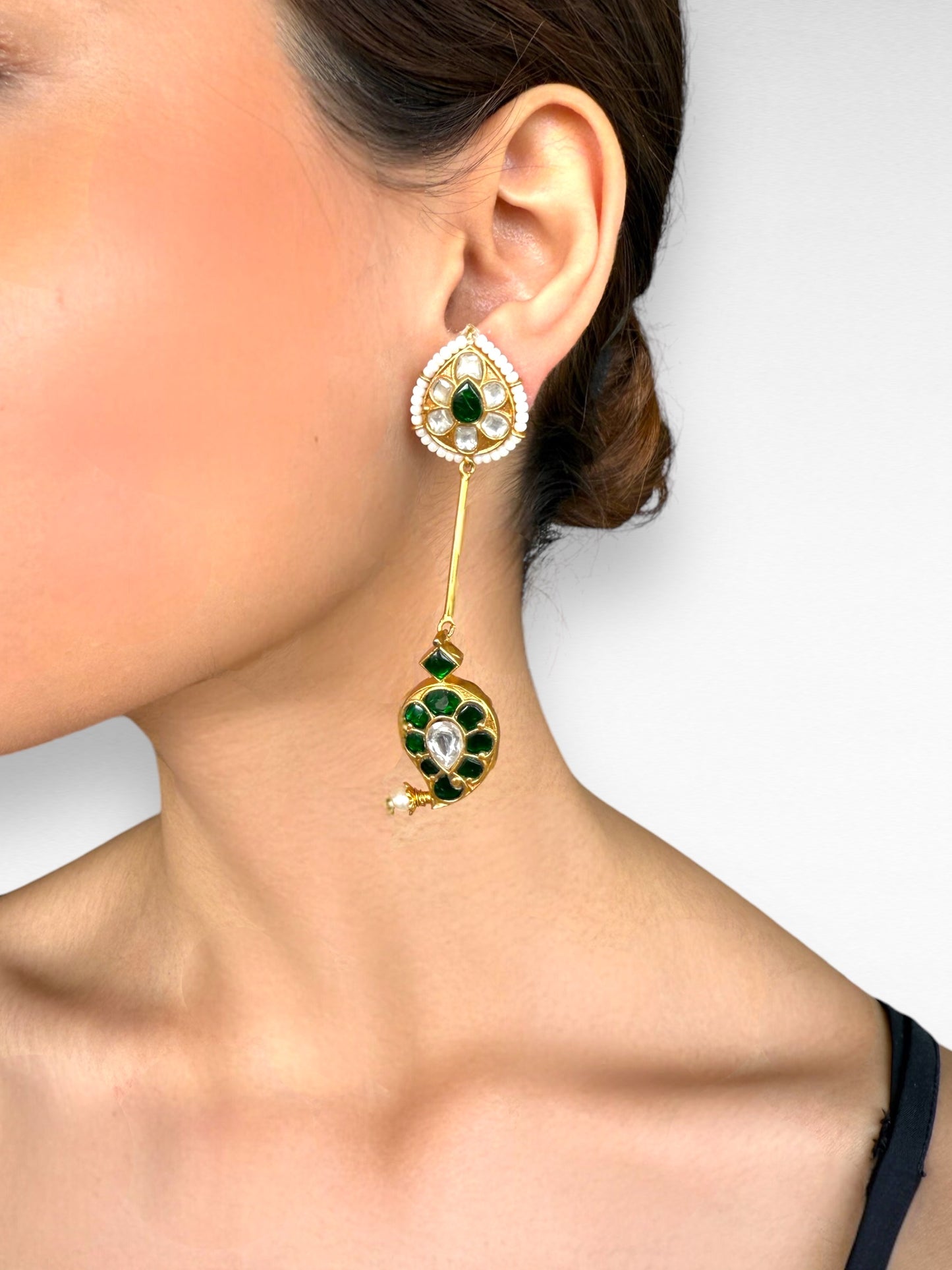 Jade Kundan Drop Earrings